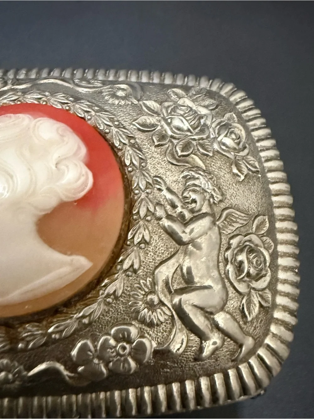 Vintage Victorian Revival Cameo Silver-plated Ornate Footed Trinket Jewelry Box